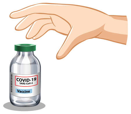 Hand trying to grab covid-19 vaccine on white background illustrationのイラスト素材