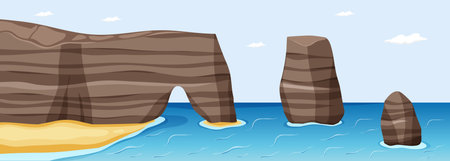 Beach nature scene with big stone cliff illustrationのイラスト素材