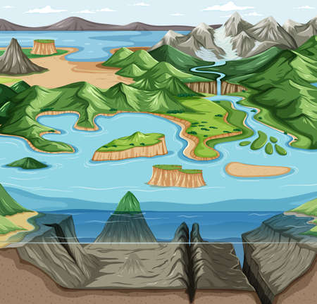 Green nature ecosystem landscape illustrationのイラスト素材