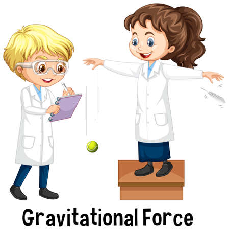 Two scientists doing gravitational force illustrationのイラスト素材