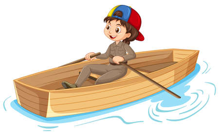 Girl cartoon character rowing the boat isolated illustrationのイラスト素材