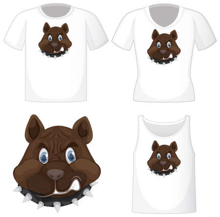 Cute dog logo on different white shirts isolated on white background illustrationのイラスト素材
