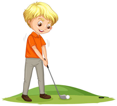 Cartoon character of a boy playing golf on white background illustrationのイラスト素材