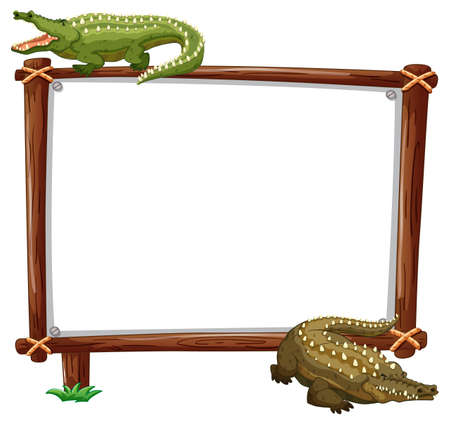 Empty banner with two crocodiles on white background illustrationのイラスト素材