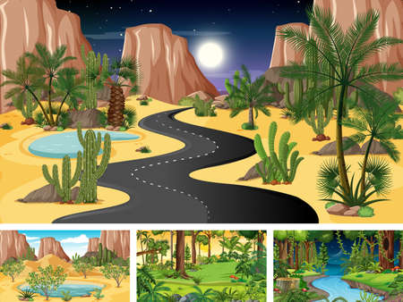 Set of different nature horizontal scenes illustrationのイラスト素材