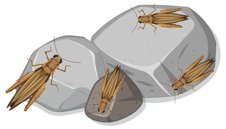 Many grasshoppers on stones isolated illustrationのイラスト素材