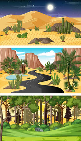 Three different nature horizontal scenes illustrationのイラスト素材