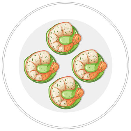 Top view of shrimp food menu on a plate illustrationのイラスト素材