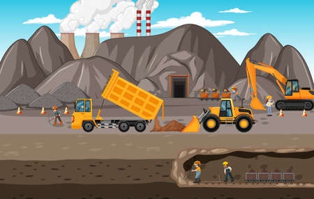 Landscape of coal mining with underground scene illustrationのイラスト素材