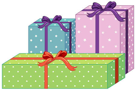 Set of different gift boxes isolated on white background illustrationのイラスト素材