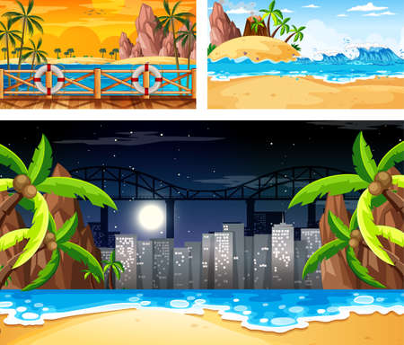 Set of different nature landscape scenes illustrationのイラスト素材