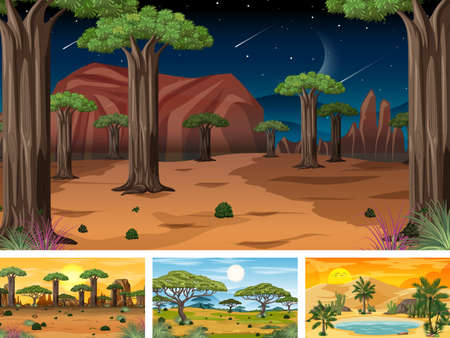 Set of different nature horizontal scenes illustrationのイラスト素材