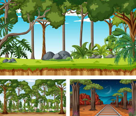 Different nature horizontal scenes illustrationのイラスト素材