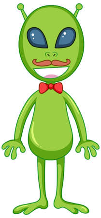 A green alien with big eyes cartoon character on white background illustrationのイラスト素材