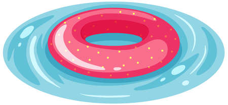 Pink spotted pattern swimming ring in the water isolated illustration