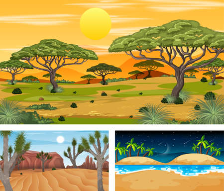 Three different nature landscape scenes illustrationのイラスト素材