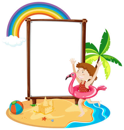 Empty banner template in beach scene isolated illustrationのイラスト素材