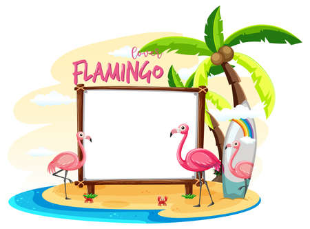 Empty banner board with summer beach elements illustrationのイラスト素材