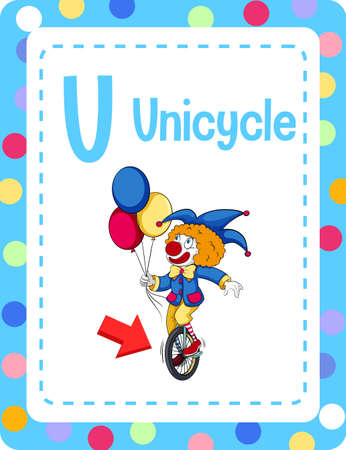 vAlphabet flashcard with letter U for Unicycle illustrationのイラスト素材