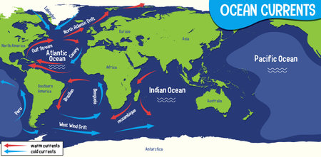 Ocean currents on world map background illustrationのイラスト素材