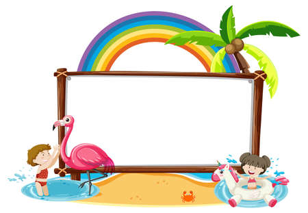Summer beach theme with blank banner isolated on white background illustrationのイラスト素材