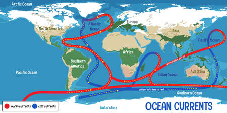 Ocean currents on world map background illustrationのイラスト素材