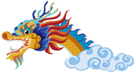 Chinese dragon flying over clouds isolated on white background illustrationのイラスト素材