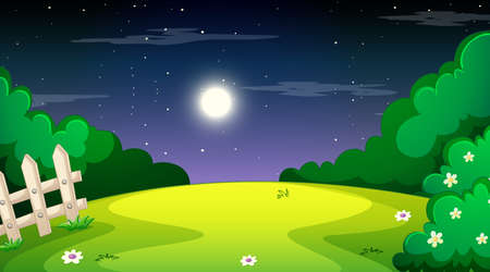 Nature forest landscape at night scene illustrationのイラスト素材