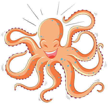 Octopus laughing cartoon character isolated on white background illustrationのイラスト素材