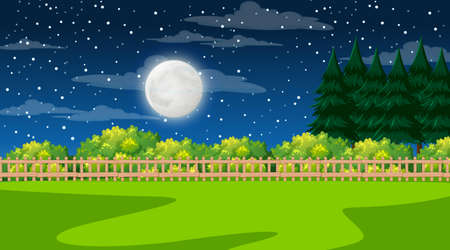 Nature forest landscape at night scene illustrationのイラスト素材