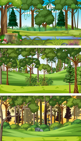 Three different nature horizontal scenes illustrationのイラスト素材