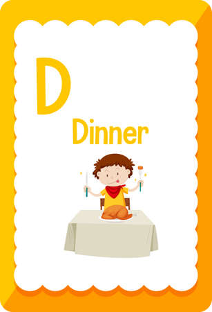 Alphabet flashcard with letter D for Dinner illustrationのイラスト素材