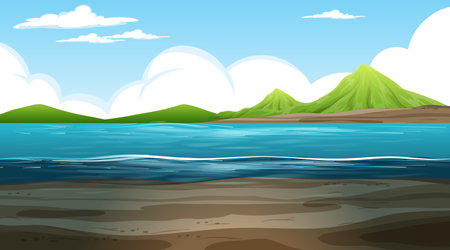 Blank nature landscape at daytime scene with mountain background illustrationのイラスト素材
