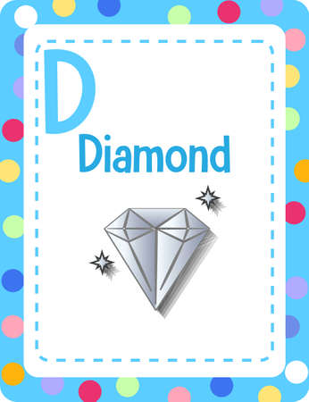 Alphabet flashcard with letter D for Diamond illustrationのイラスト素材