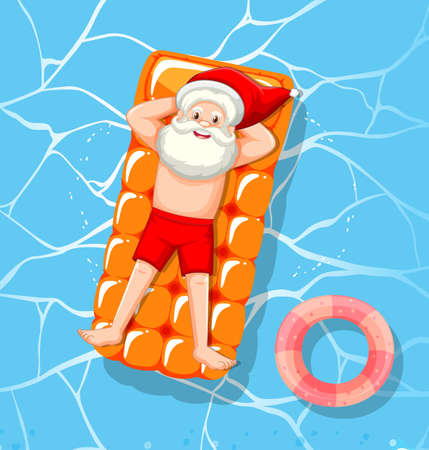 Santa Claus relax in the pool summer theme illustrationのイラスト素材