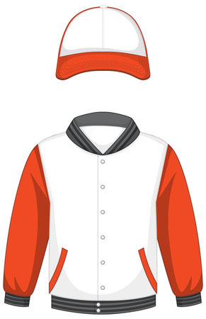 Front of basic white and orange bomber jacket and cap isolated illustrationのイラスト素材