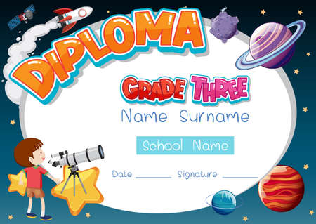 Diploma or certificate template for school kids illustrationのイラスト素材