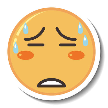 A sticker template with tired face emoji isolated illustrationのイラスト素材