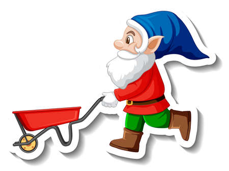 A sticker template with garden gnome or dwarf cartoon chracter illustrationのイラスト素材