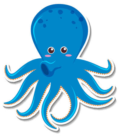 Cute octopus cartoon character sticker illustrationのイラスト素材