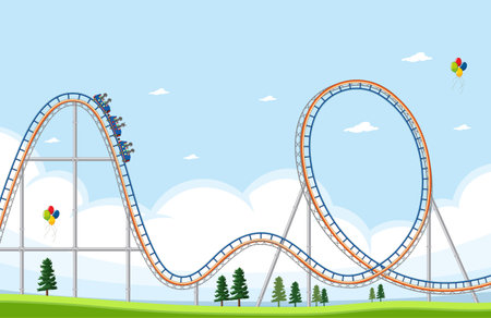 Amusement park scene with roller coaster illustrationのイラスト素材