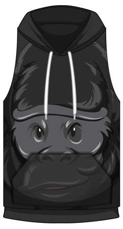 Front of hoodie sleeveless with gorilla face pattern illustrationのイラスト素材