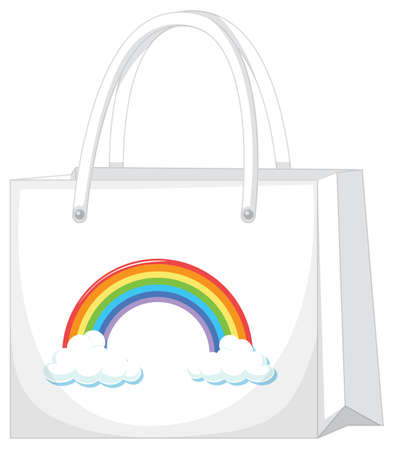 A white handbag with rainbow pattern illustrationのイラスト素材