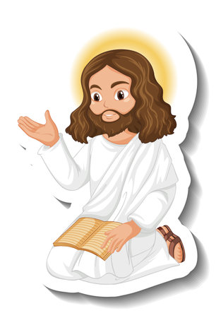 Jesus Christ cartoon character sticker on white background illustrationのイラスト素材