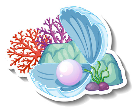 A sticker template with Pearl in shell isolated illustrationのイラスト素材