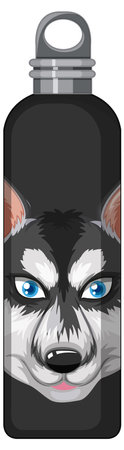 A black thermos bottle with siberian husky pattern illustrationのイラスト素材