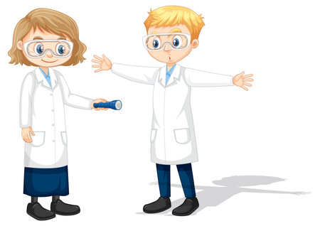 Two young scientist doing shadow experiment illustrationのイラスト素材