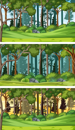 Three different nature horizontal scenes illustrationのイラスト素材