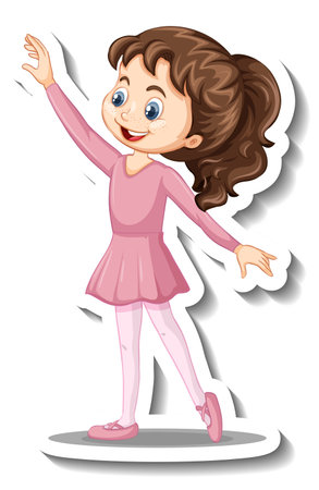 Cartoon character sticker with a girl dance ballet illustrationのイラスト素材