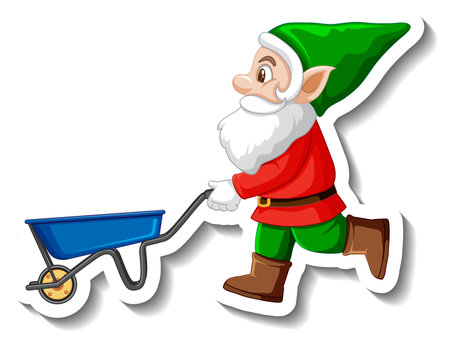 A sticker template with garden gnome or dwarf cartoon chracter illustrationのイラスト素材